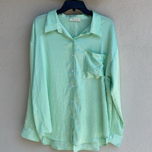 Doe & Rae Tops - Doe and Rae Green Striped Shirt